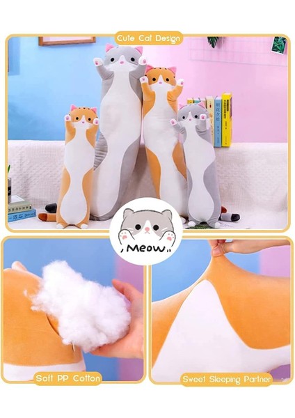 Catherine Shop Sevimli Kedi Peluş Uzun Vücut Yastık Kucaklama Karikatür Doldurulmuş Hayvan Kedi Peluş Yumuşak Bebek Yastık Çocuk Kız Hediye (Gri, 19 Inç), 1 Parça (1'li Paket) (Yurt Dışından)