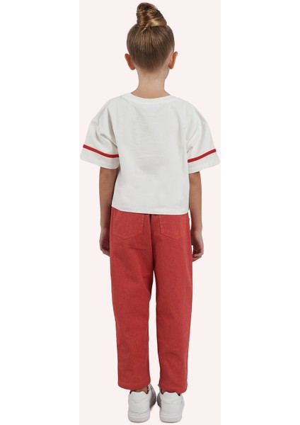 Kız Çocuk Ekru Baskı Detaylı T-Shirt
