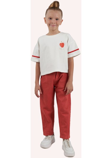 Kız Çocuk Ekru Baskı Detaylı T-Shirt fiyatları