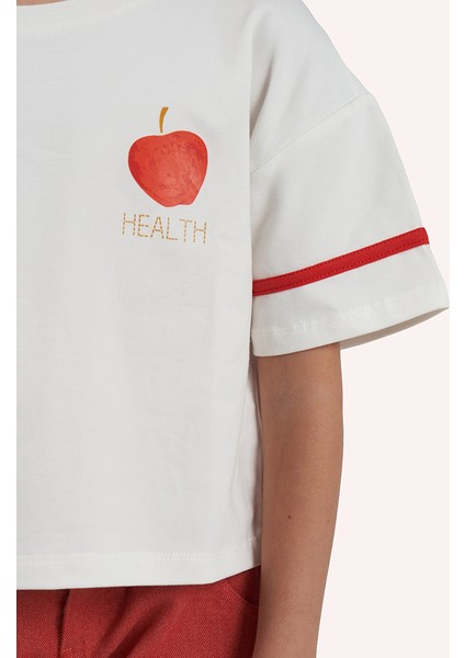 Kız Çocuk Ekru Baskı Detaylı T-Shirt modelleri