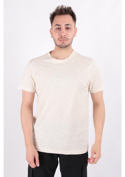 4602 Erkek Bisiklet Yaka Flamlı T-Shirt