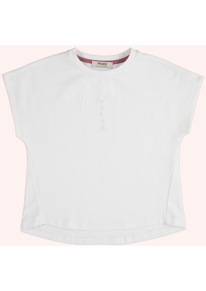 Kız Çocuk Baskı Detaylı Ekru Tişört