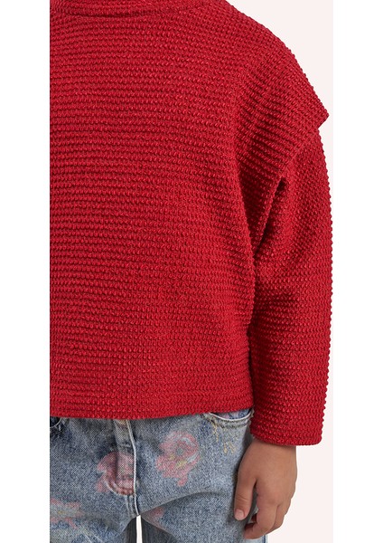 Kız Çocuk Dokulu Örme Kırmızı Triko modelleri