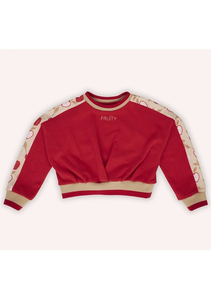Kız Çocuk Kolları Parça Detaylı Kırmızı Sweatshirt