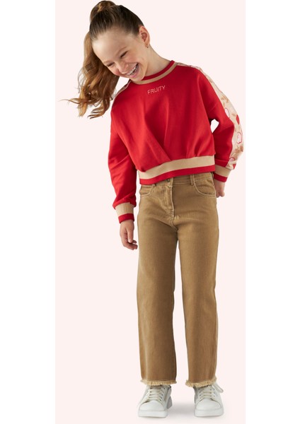 Kız Çocuk Kolları Parça Detaylı Kırmızı Sweatshirt fiyatları