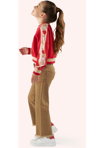 Kız Çocuk Kolları Parça Detaylı Kırmızı Sweatshirt modelleri