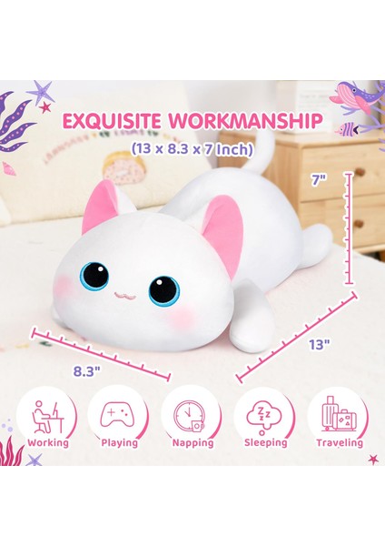 Catherine Shop Sevimli Kedi Peluş Yastık, Kawaii Peluş Beyaz Kedi Doldurulmuş Oyuncak, Yumuşak Peluş Oyuncak, Çocuklar ve Kızlar Için Vücut Yastığı (Yurt Dışından)