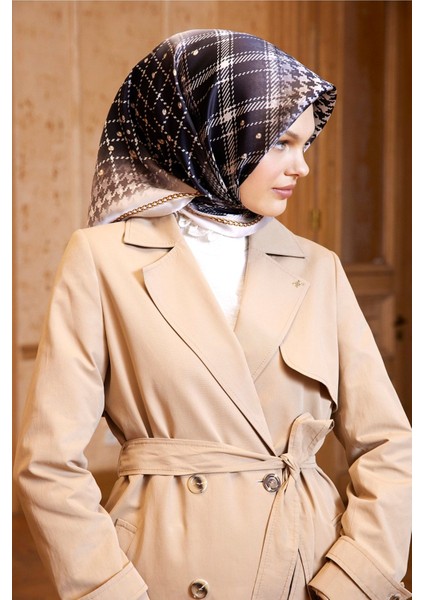 90X90 Eşarp Sura Ipek - Siyah -Beyaz (8681197750293)