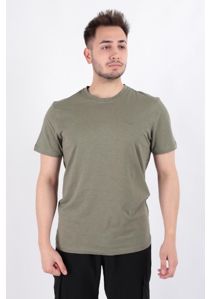 4602 Erkek Bisiklet Yaka Flamlı T-Shirt