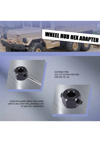 4 Adet 5mm Ila 12MM Metal Birleştirici Tekerlek Göbeği Altıgen Adaptör Wpl D12 C14 C24 B14 B16 Mn D90 D91 Rc Araba Yükseltme Parçaları, Siyah (Yurt Dışından)
