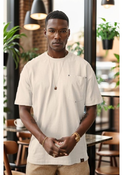 Erkek Bisiklet Yaka Cepli Oversize Kalıp Penye Tişört 1007 fiyatları