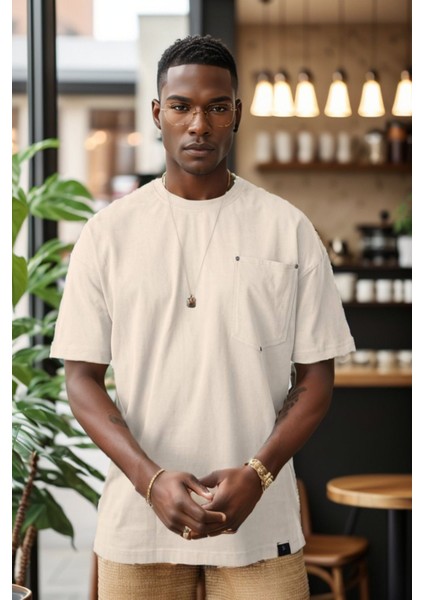 Erkek Bisiklet Yaka Cepli Oversize Kalıp Penye Tişört 1007 modelleri