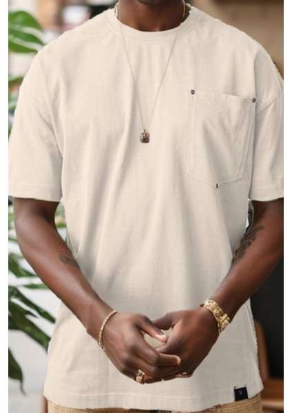 Erkek Bisiklet Yaka Cepli Oversize Kalıp Penye Tişört 1007 fırsatları