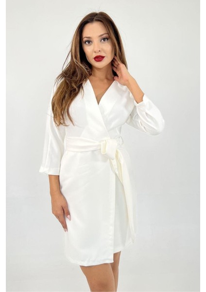 Kadın Kruvaze Model Kuşaklı Double Krep Yazlık Elbise 1081 modelleri