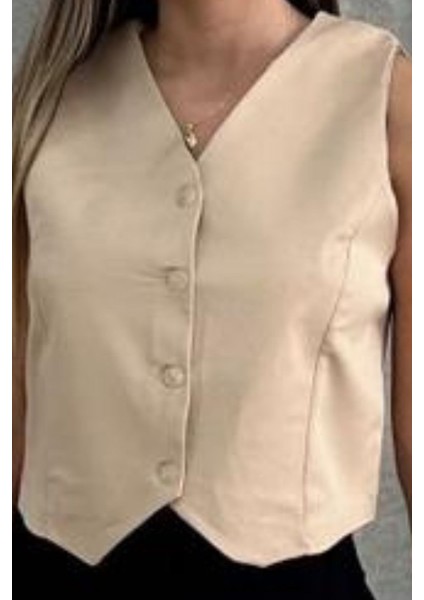 Kadın V Yaka Kısa Double Krep Dokuma Yelek 1088 indirimleri