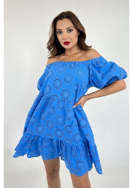 Kadın Kolu Büzgüllü Düşük Omuz Yazlık Elbise 1083 modelleri