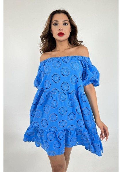 Kadın Kolu Büzgüllü Düşük Omuz Yazlık Elbise 1083 indirimleri