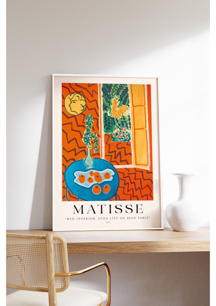 House Gorgeous Henri Matisse Red Interior, Still Life On Blue Table Tasarımlı Çerçevesiz Poster