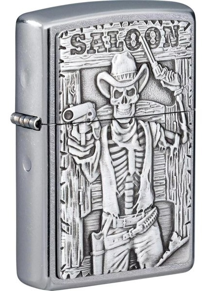 Çakmak 49298 Saloon Skull Emblem Street Chrome Pocket Lighter