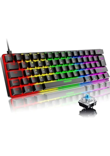 62TUŞ Mekanik Mini Oyun Klavyesi 19 Rgb Rainbow Led'li Aydınlatmalı Taşınabilir Anti-Ghosting Klavye