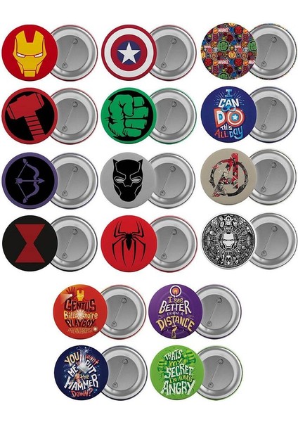 Major Selection Avengers Çanta Rozeti Seti Yenilmezler 16 Adet En Büyük Boy 5.8cm Iğneli Broş