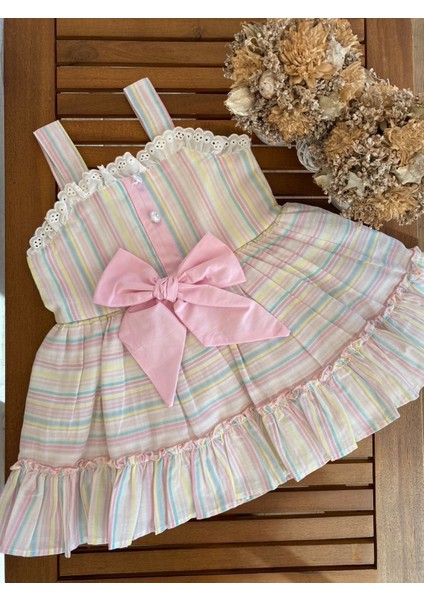 Babyaden Tylan Pembe / Lila Fistolu Fırfırlı Fiyonklu Kız Çocuk Parti Parti Doğum Günü Elbise