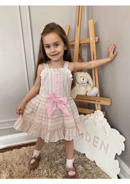 Babyaden Tylan Pembe / Lila Fistolu Fırfırlı Fiyonklu Kız Çocuk Parti Parti Doğum Günü Elbise fiyatları