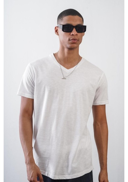 Unisex V Yaka Regular Kesim Penye Tişört 1010