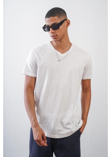 Unisex V Yaka Regular Kesim Penye Tişört 1010 modelleri