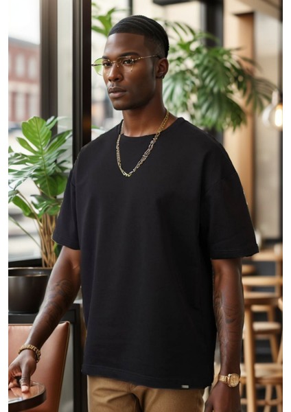 Unisex Bisiklet Yaka 2 Iplik Basic Oversize Penye Tişört 1009 modelleri