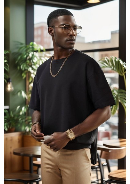 Unisex Bisiklet Yaka 2 Iplik Basic Oversize Penye Tişört 1009 fırsatları