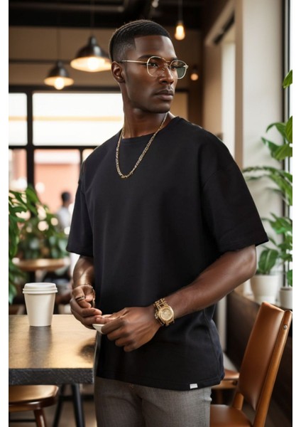 Unisex Bisiklet Yaka 2 Iplik Basic Oversize Penye Tişört 1009 indirimleri