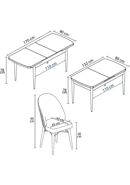 Milano Serisi, Barok Ahşap Desen 80 x 132 cm Açılabilir Mdf Mutfak Masası Takımı 4 Adet Sandalye