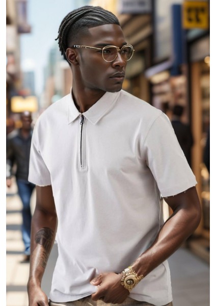 Erkek Polo Yaka Fermuarlı Regular Kesim Penye Tişört 1008