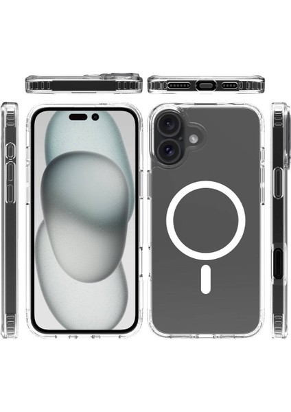 Apple iPhone 16 Uyumlu Şeffaf Wireless Şarj Destekli Sert Silikon Tcs Kılıf Kapak