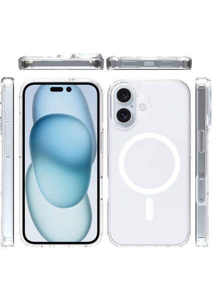 Apple iPhone 16 Uyumlu Şeffaf Wireless Şarj Destekli Sert Silikon Tcs Kılıf Kapak