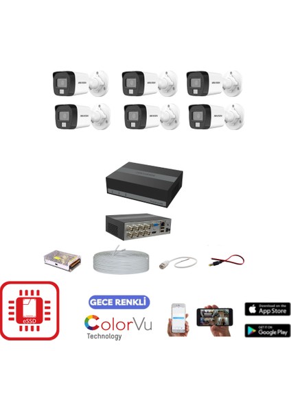 Gece Renkli Güvenlik Kamerası 6'lı 1 Tb E-Ssd