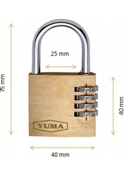Yuma Şifreli Pirinç Asma Kilit 40 mm 4 Basamaklı Çift Yönlü Gri 1 Adet