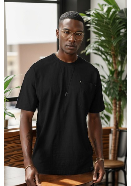 Erkek Bisiklet Yaka Cepli Oversize Kalıp Penye Tişört 1007 modelleri