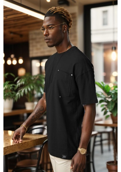 Erkek Bisiklet Yaka Cepli Oversize Kalıp Penye Tişört 1007 fırsatları