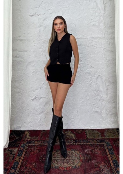 Kadın V Yaka Kısa Double Krep Dokuma Yelek 1088 fiyatları