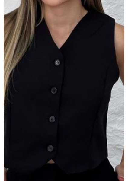 Kadın V Yaka Kısa Double Krep Dokuma Yelek 1088 fırsatları