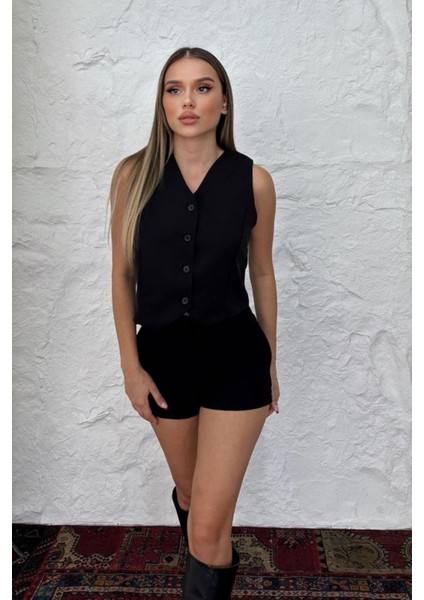 Kadın V Yaka Kısa Double Krep Dokuma Yelek 1088 indirimleri