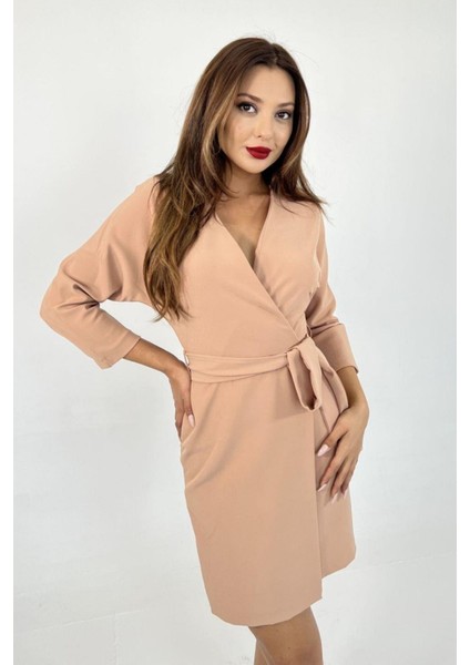 Kadın Kruvaze Model Kuşaklı Double Krep Yazlık Elbise 1081 fiyatları