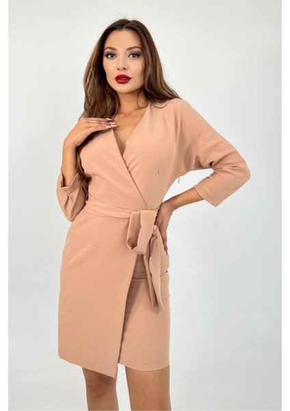 Kadın Kruvaze Model Kuşaklı Double Krep Yazlık Elbise 1081 fırsatları