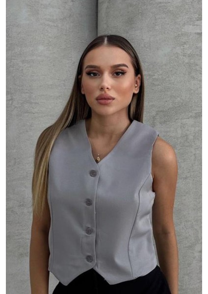 Kadın V Yaka Kısa Double Krep Dokuma Yelek 1088 fiyatları