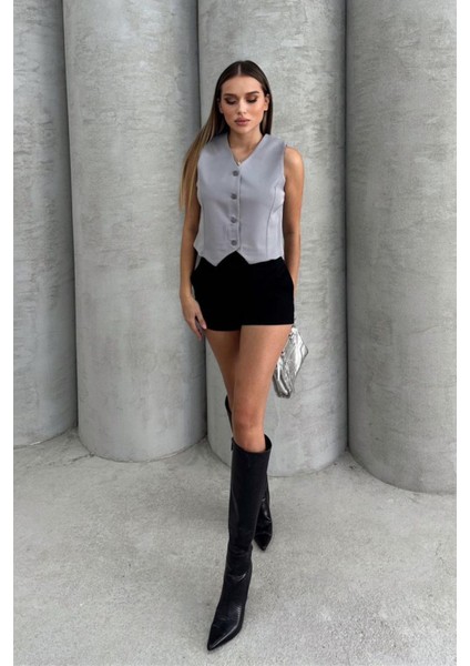 Kadın V Yaka Kısa Double Krep Dokuma Yelek 1088 modelleri