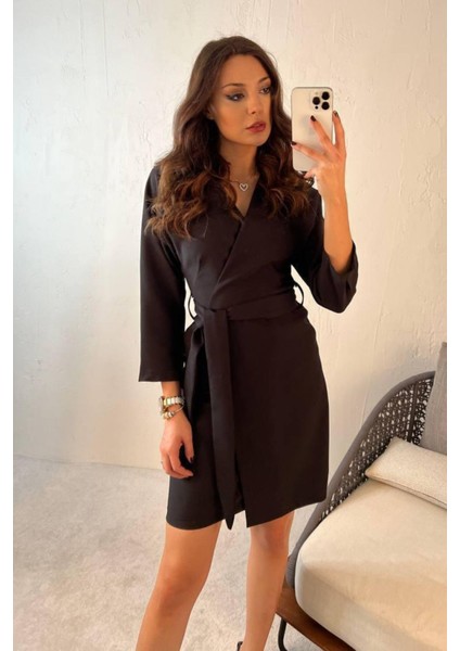 Kadın Kruvaze Model Kuşaklı Double Krep Yazlık Elbise 1081 fiyatları