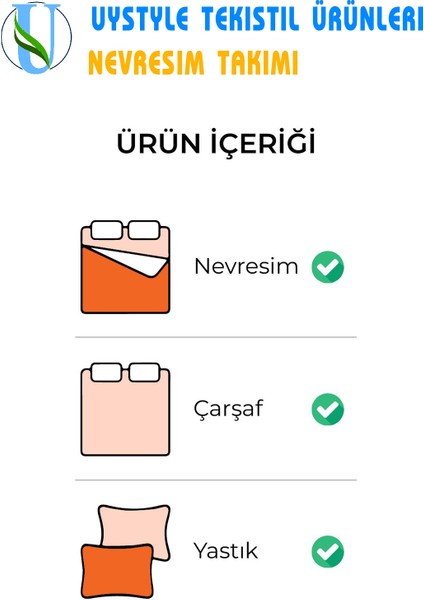 Uystyle Lüks ve Dayanıklı Doğal Pamuklu - Nefes Alan, Yumuşak ve Çift Kişilik Nevresim Takımı