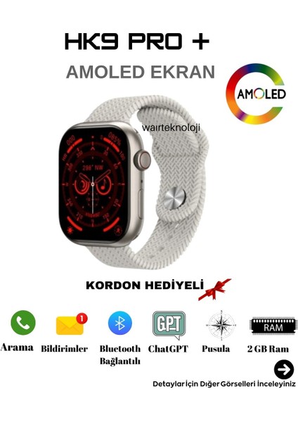 Hk9 Pro + Chatgpt Destekli 2 GB Dahili Depolama Amoled Ekran Watch 9 Series Akıllı Saat